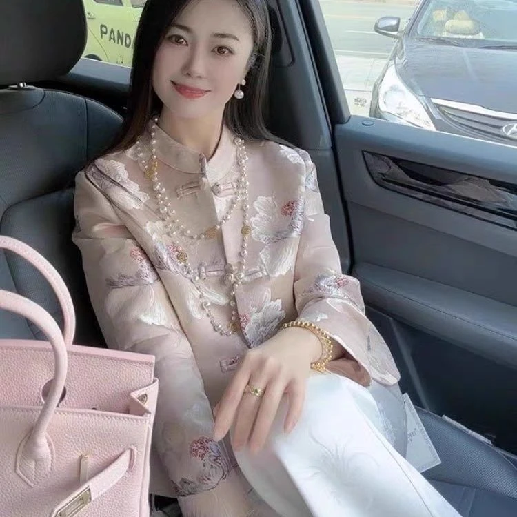 RDYP新中式国风盘扣外套女装春秋新款高级感重工高级感提花上衣