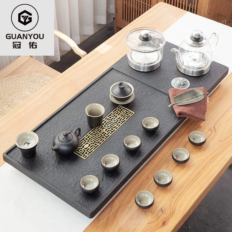 天然乌金石茶盘一体全自动干泡台石茶台轻奢创意简约大号托盘茶道