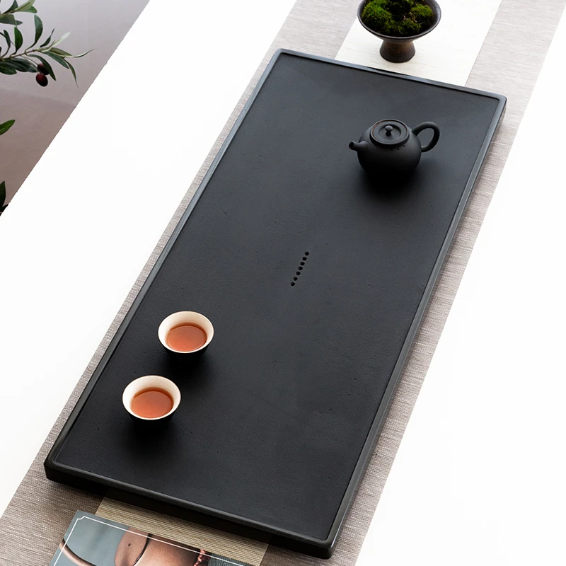 整块乌金石茶盘天然大号小号石头简约排水黑金石茶台家用功夫茶海