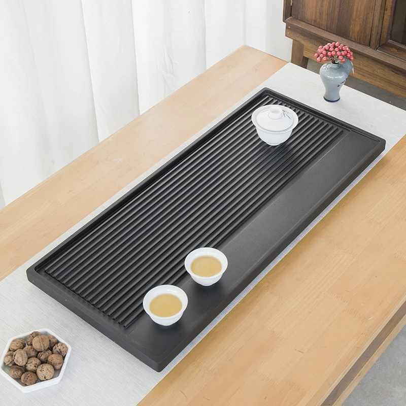 欣鼎盛天然乌金石茶盘家用简约功夫茶具排水石头茶台托盘茶海套装