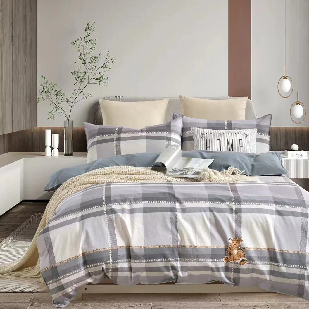 D2096 纯棉60s高端AB版单人三件套 茶卡150*200学生宿舍极简风