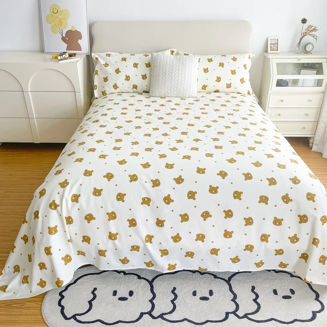 D2063 纯棉大帆布三件套 小熊头像245*250透气印花柔软舒适可爱