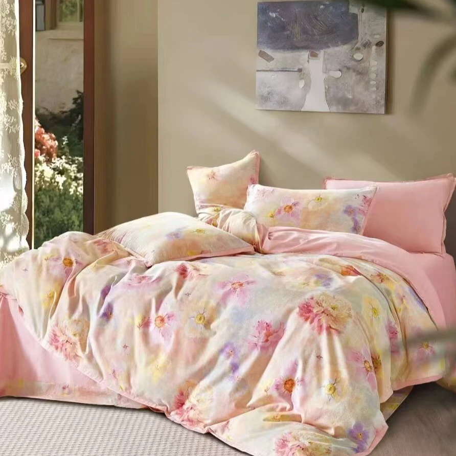 N3547 纯棉生态精纺棉滚绳双人被套 云雾染春200*230轻奢简约加厚