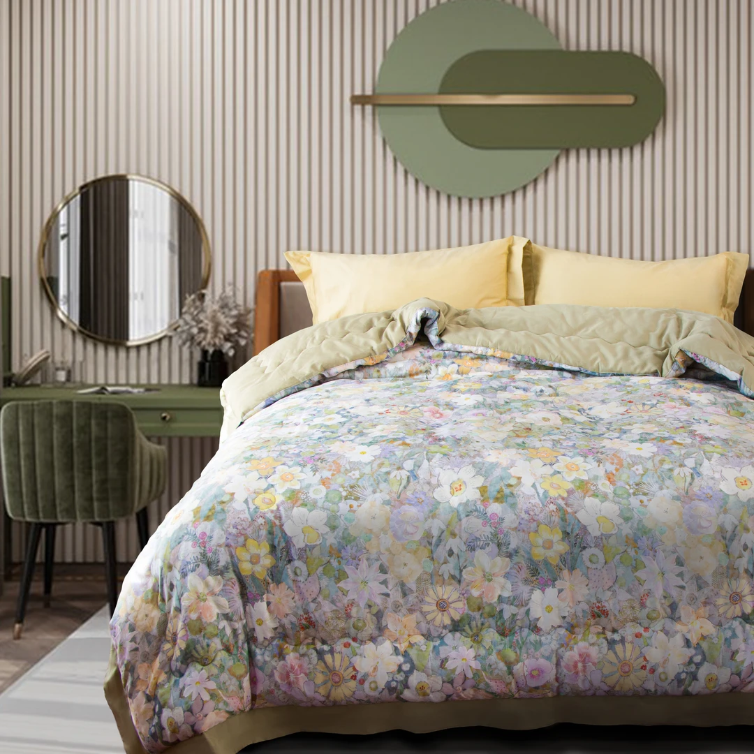 A5358 纯棉60s贡缎长绒棉单人懒人被 塞纳花园绿150*200时尚轻奢