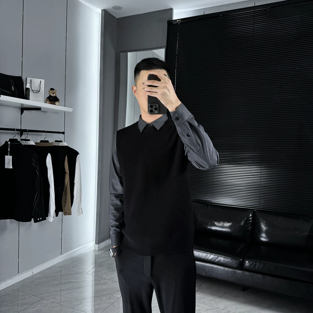 假两件毛衣男士2025秋冬新款打底韩版修身潮流休闲上衣衬衫加绒