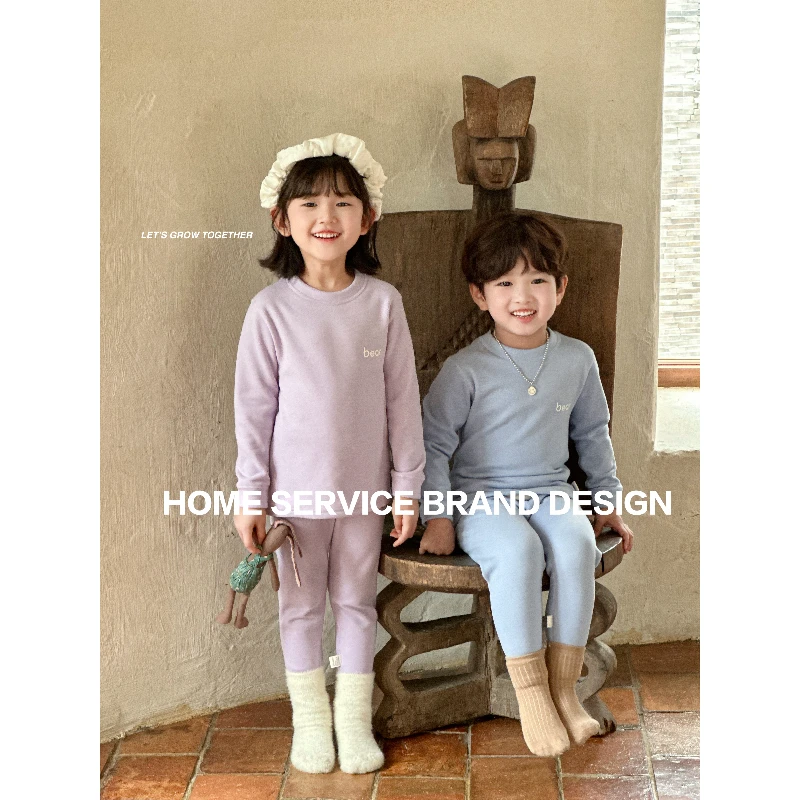 儿童蚕丝羊毛无骨保暖内衣长袖套装男女童德绒秋衣裤中领内搭