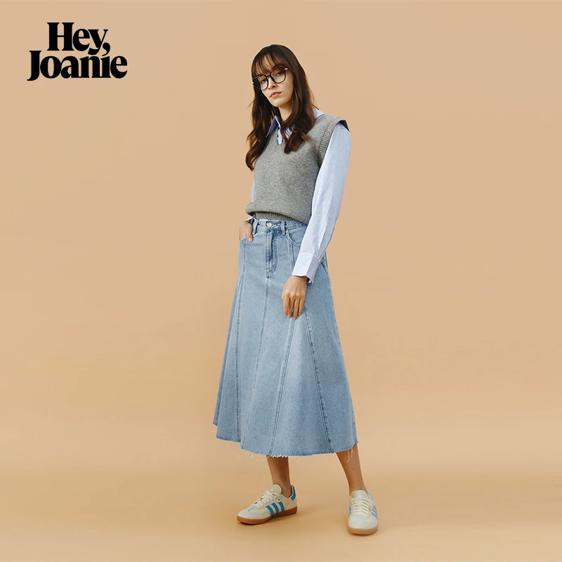 Hey Joanie HJ806莫妮卡结构线A字秋千裙女中长款牛仔半身裙