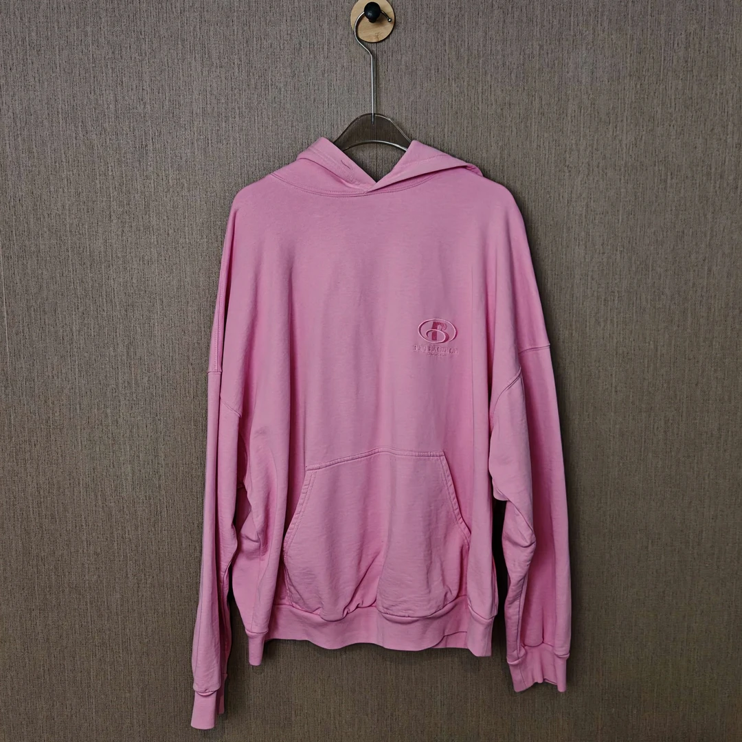 长袖潮流Balenciaga新款粉色刺绣logo带帽帽衫春季:3码:新连帽