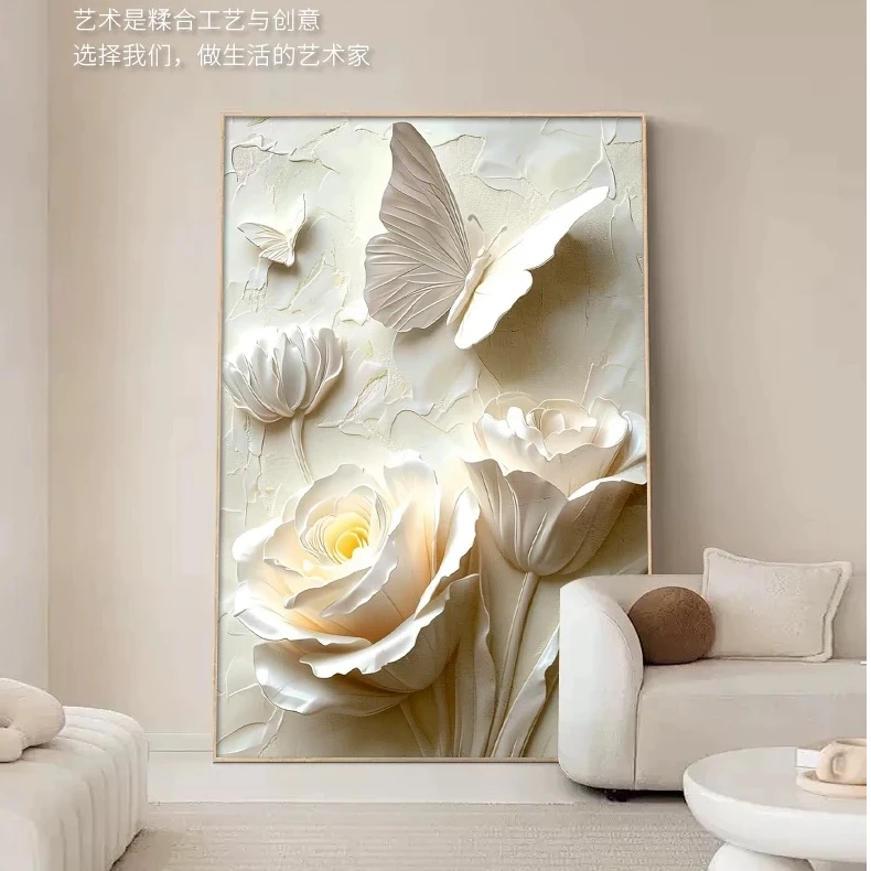 DF131奶油风入户走廊挂画蝴蝶花卉客厅沙发背景墙装饰画郁金香画