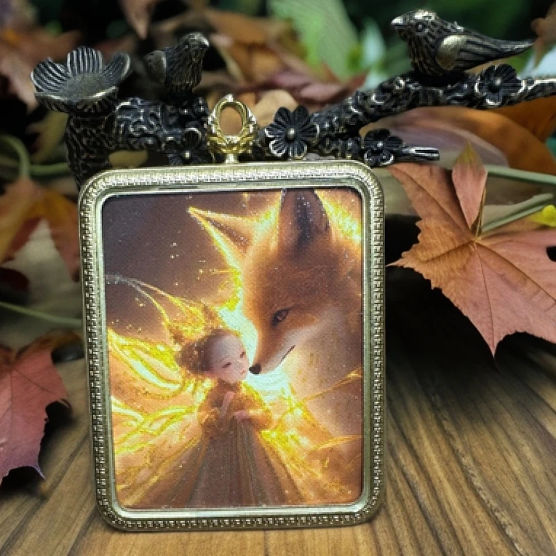 描金九尾狐仙唐卡吊坠（手编绳）