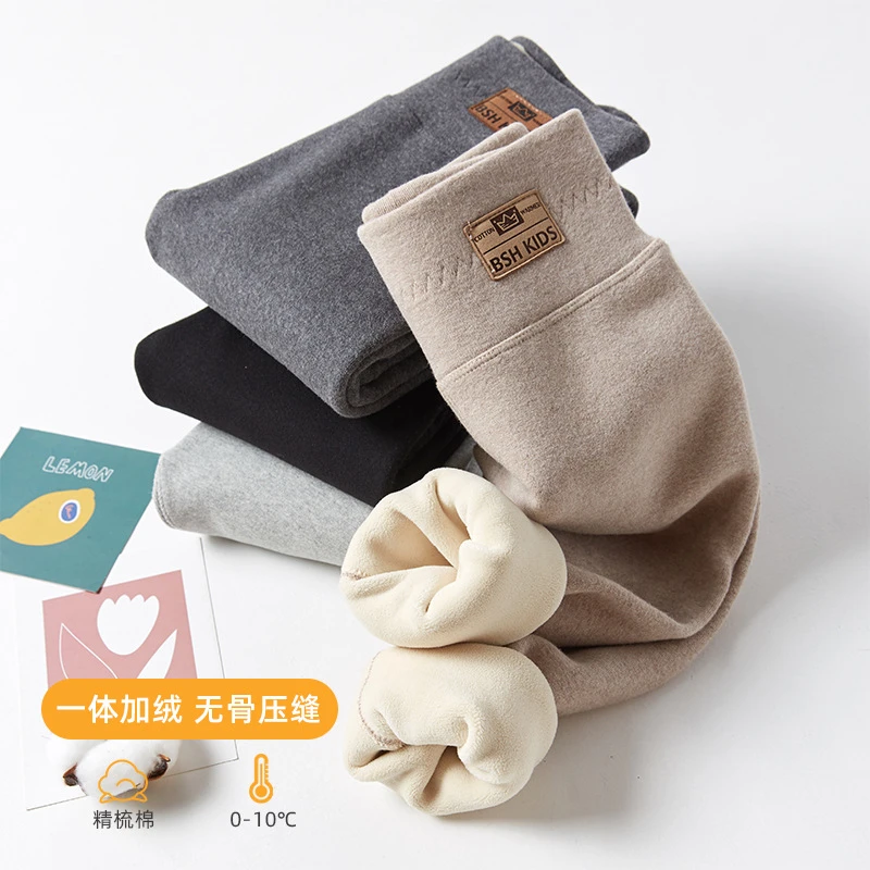 女童一体加绒加厚打底裤秋冬季儿童洋气外穿裤子宝宝高腰保暖棉裤