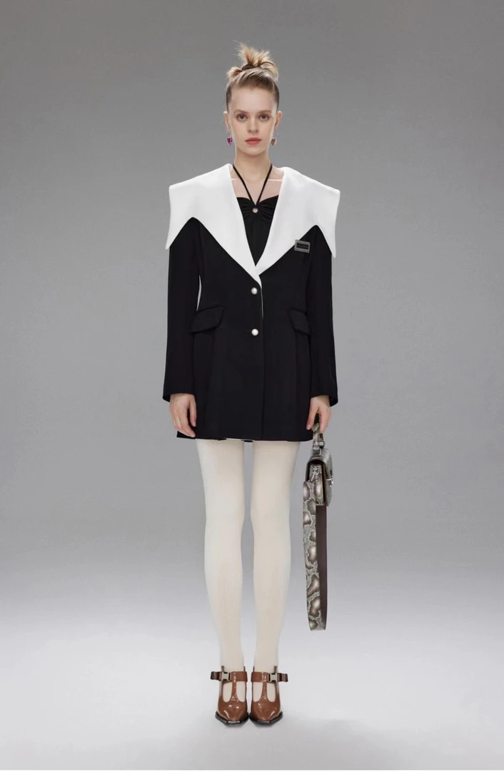 ZZFY STUDIO 撞色翻领中长款大衣秋冬2023新款中长款设计师大衣