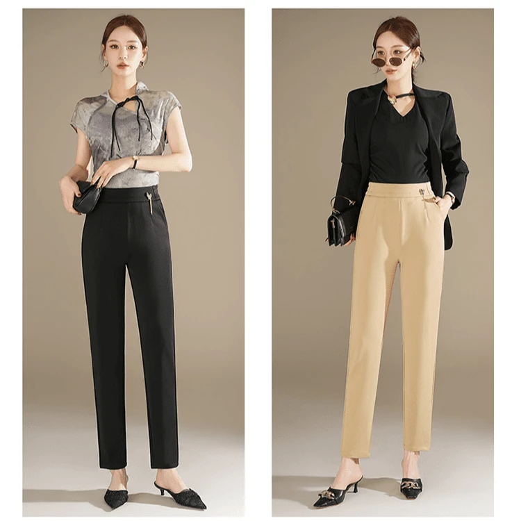 2025春季轻奢气质小脚裤弹力小个子修身时尚休闲百搭烟管裤B201