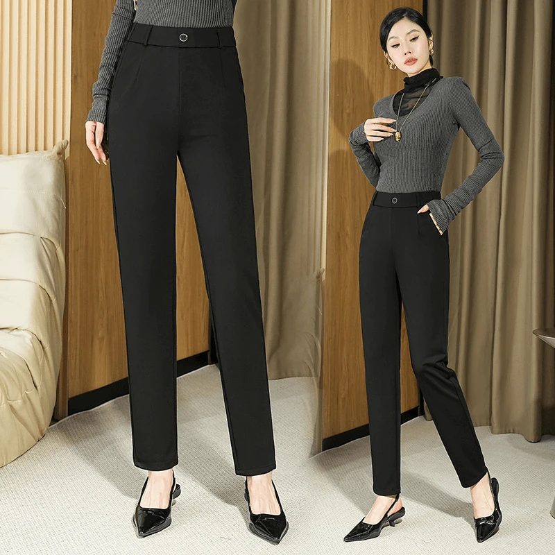 春季【金标】气质新款高腰松紧百搭法棍裤显瘦小脚  直筒裤B320春季