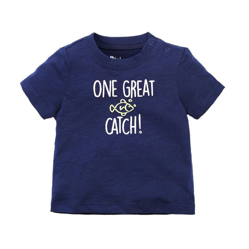 美版外贸出口A类60%棉蓝色薄款休闲半袖立体热印字母童装T恤款A类