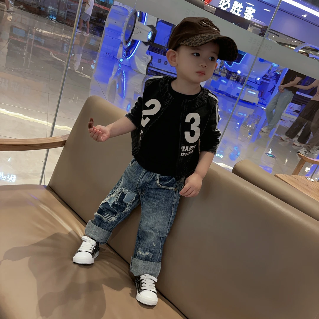 六六高品质童装 男女童韩版洋气水洗棉做旧烟灰色外套拉链开衫