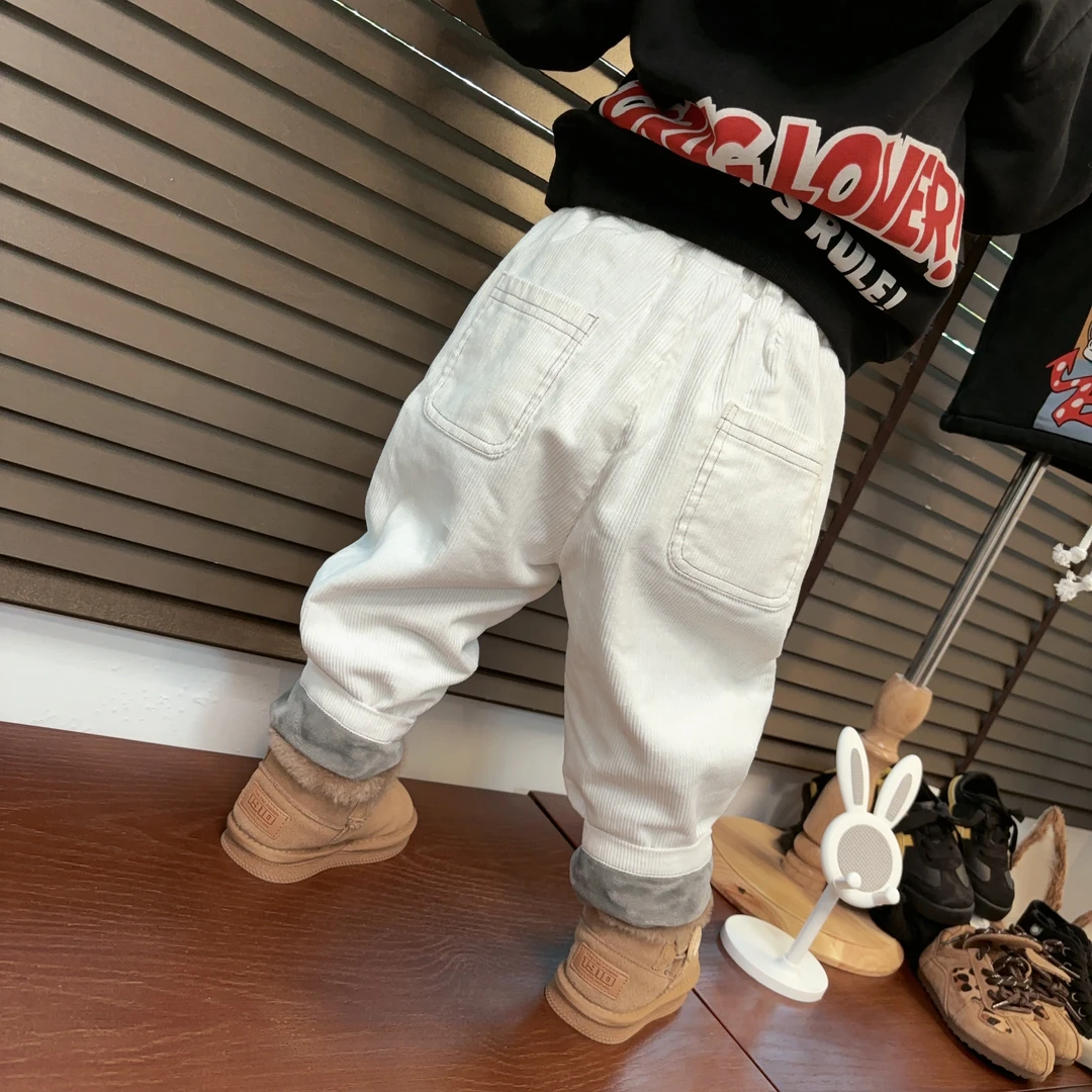 六六高品质童装 男女童韩版百搭款加绒灯芯绒长裤 儿童加厚工装裤