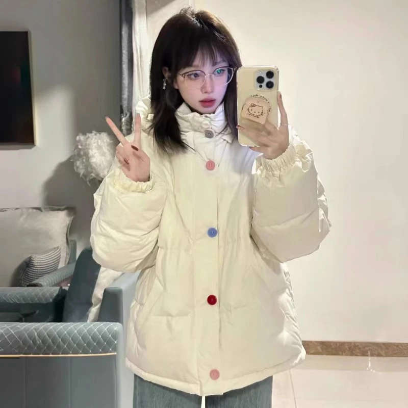 韩国白色短款棉衣女冬季小个子设计感小众保暖加厚棉服美式高街