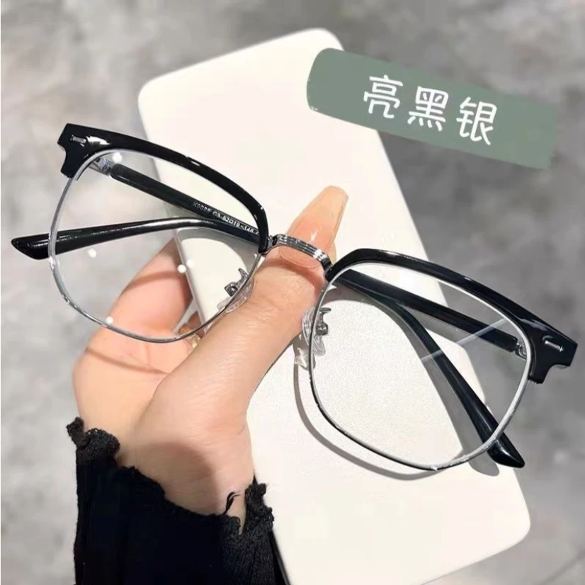 (450-600度专享)超清防蓝光辐射眼镜半框理工男女款斯文眉框眼镜