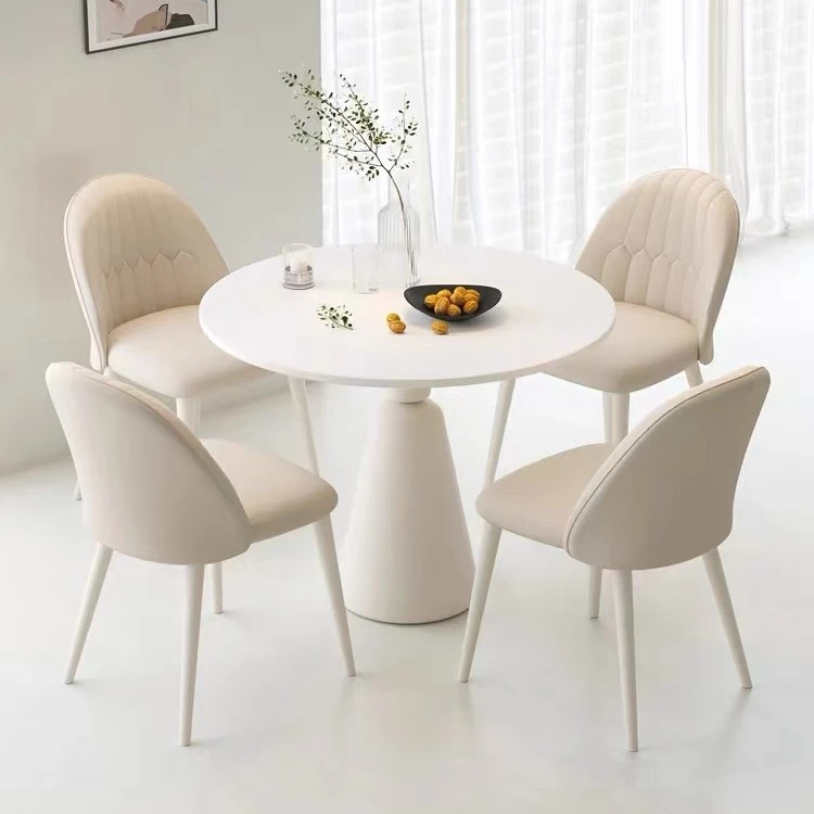 奶油风纯白色圣杯餐桌小户型法式轻奢家用餐厅饭桌岩板洽谈圆桌椅