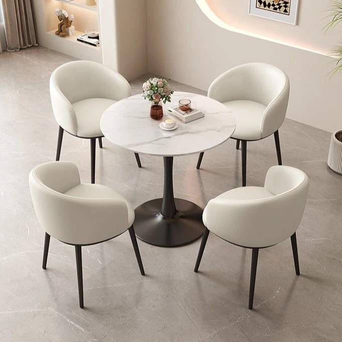 轻奢岩板洽谈桌椅组合售楼处商务会客桌奶茶店阳台休闲接待小圆桌