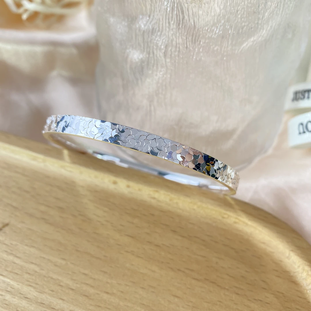 足银手镯 碎冰冰闪闪亮面时尚闭口手镯