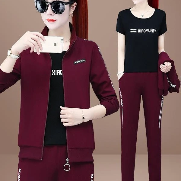 妈妈装中老年韩版休闲运动服套装女春秋季外套女潮大码女装三件套