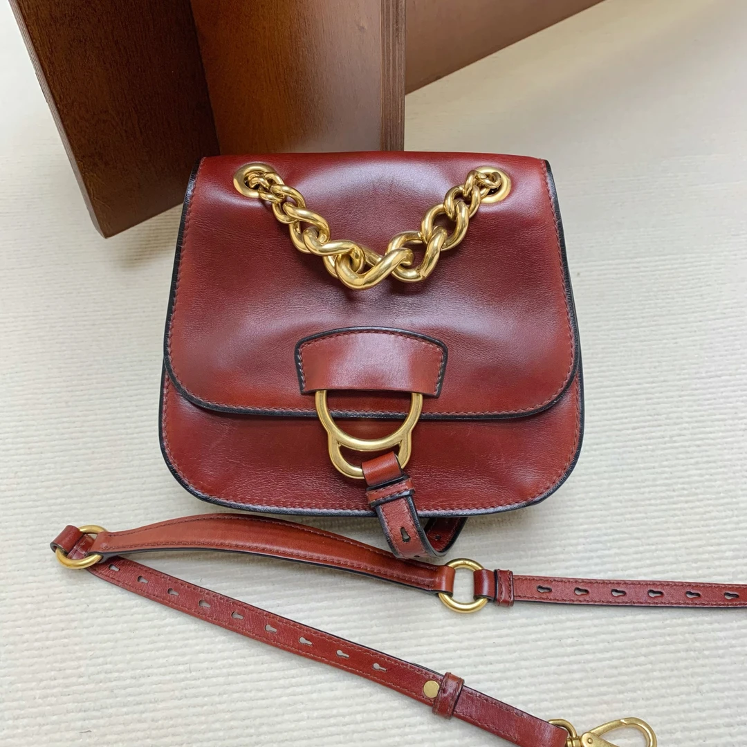 95新 MIU MIU/缪缪 【美拉德色系/98新】miumiu酒红马鞍包18年-7820