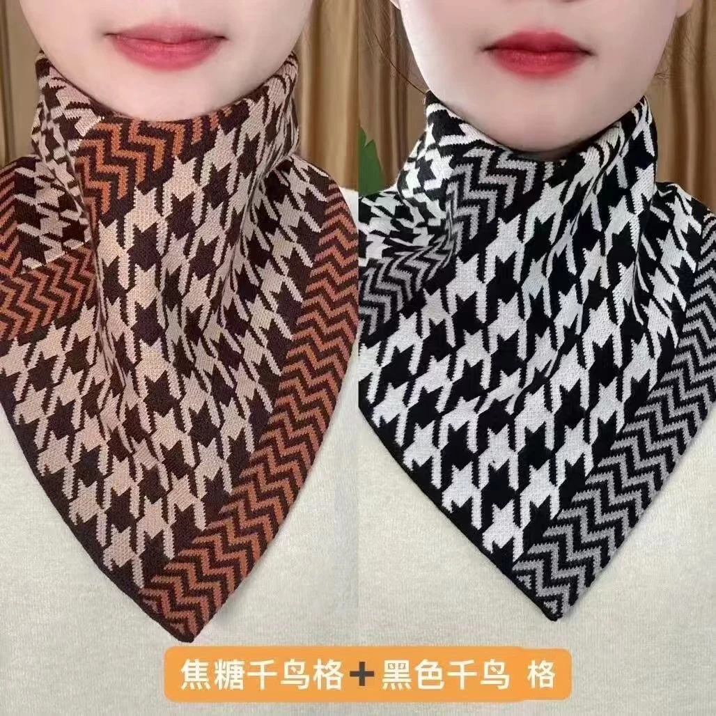 【1条装】围脖2024秋冬季护颈防寒百搭脖套保暖气质千鸟格三角围巾