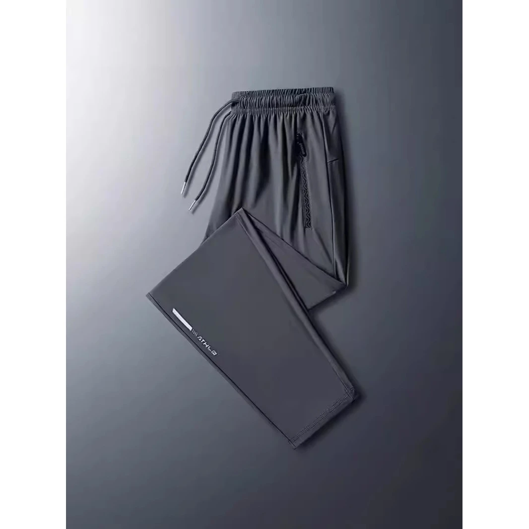 夏季冰丝长裤男速干薄款休闲裤弹力大码宽松运动裤束脚百搭潮流裤