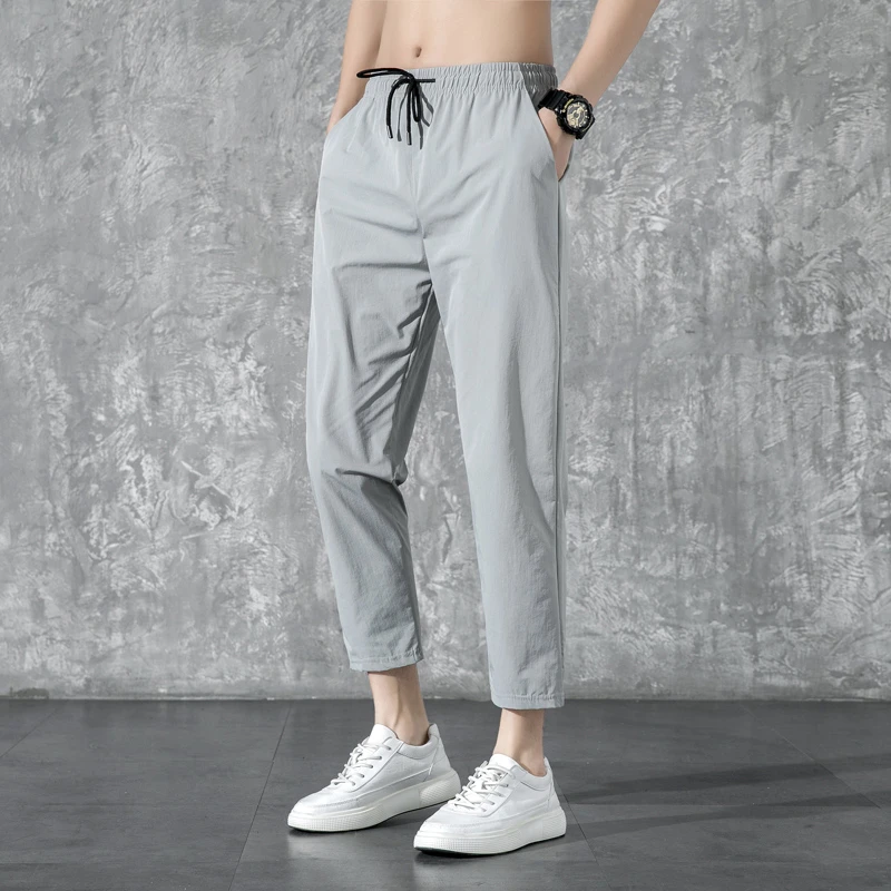 冰丝速干休闲裤男士韩版潮流夏季新款宽松运动小脚九分裤男潮
