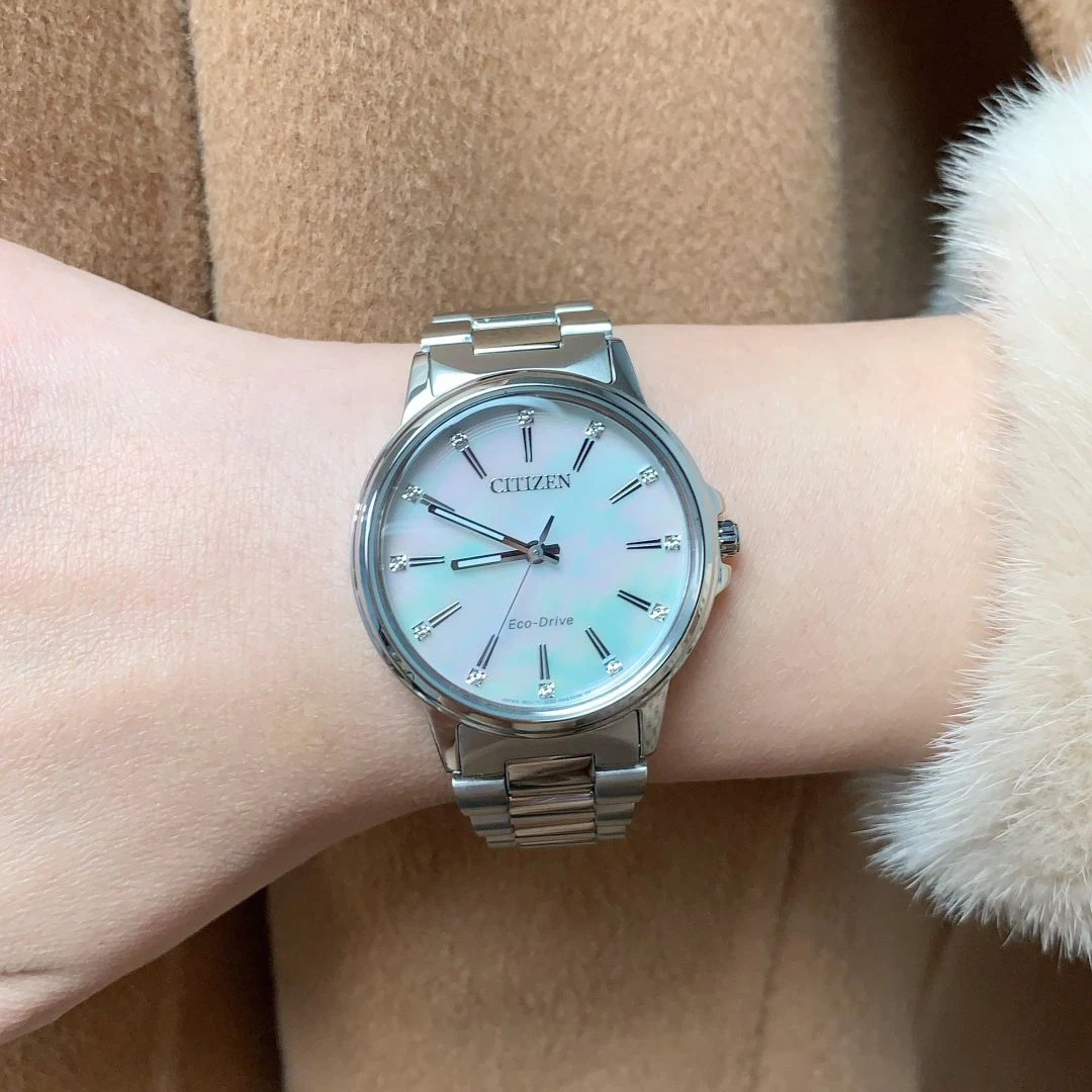 Citizen/西铁城女士37mm白贝母满钻光动能手表#FE7030-57D