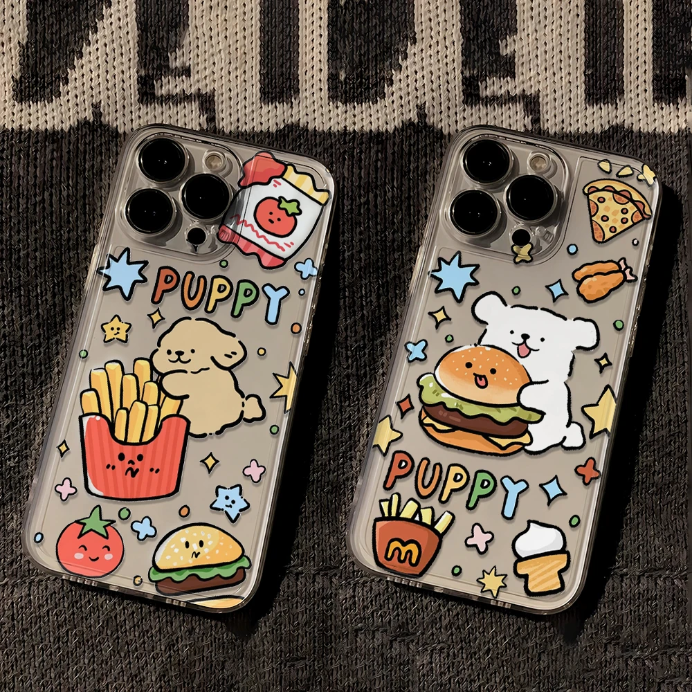 汉堡薯条线条小狗苹果oppo小米vivo华为iPhone15手机壳14pm太空软