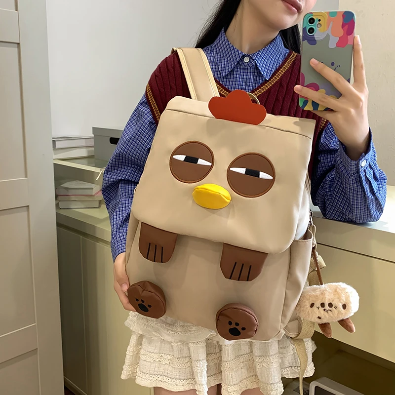 咕咕鸡书包初中小学生上课包女生大学生高中生百搭可爱丑萌双肩包