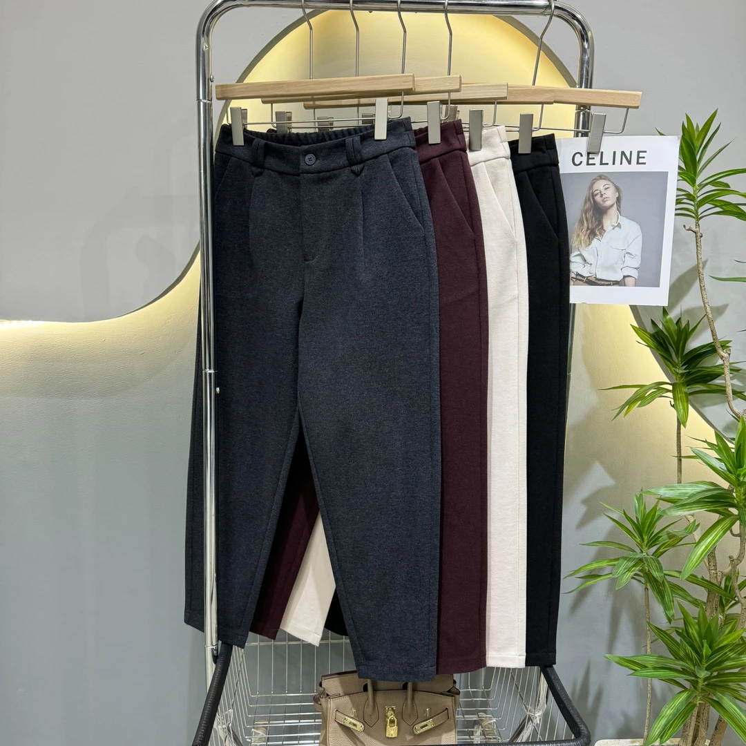 【梦恋缘】秋冬新品加厚毛呢高腰轻奢显瘦哈伦裤82489时尚百搭女裤