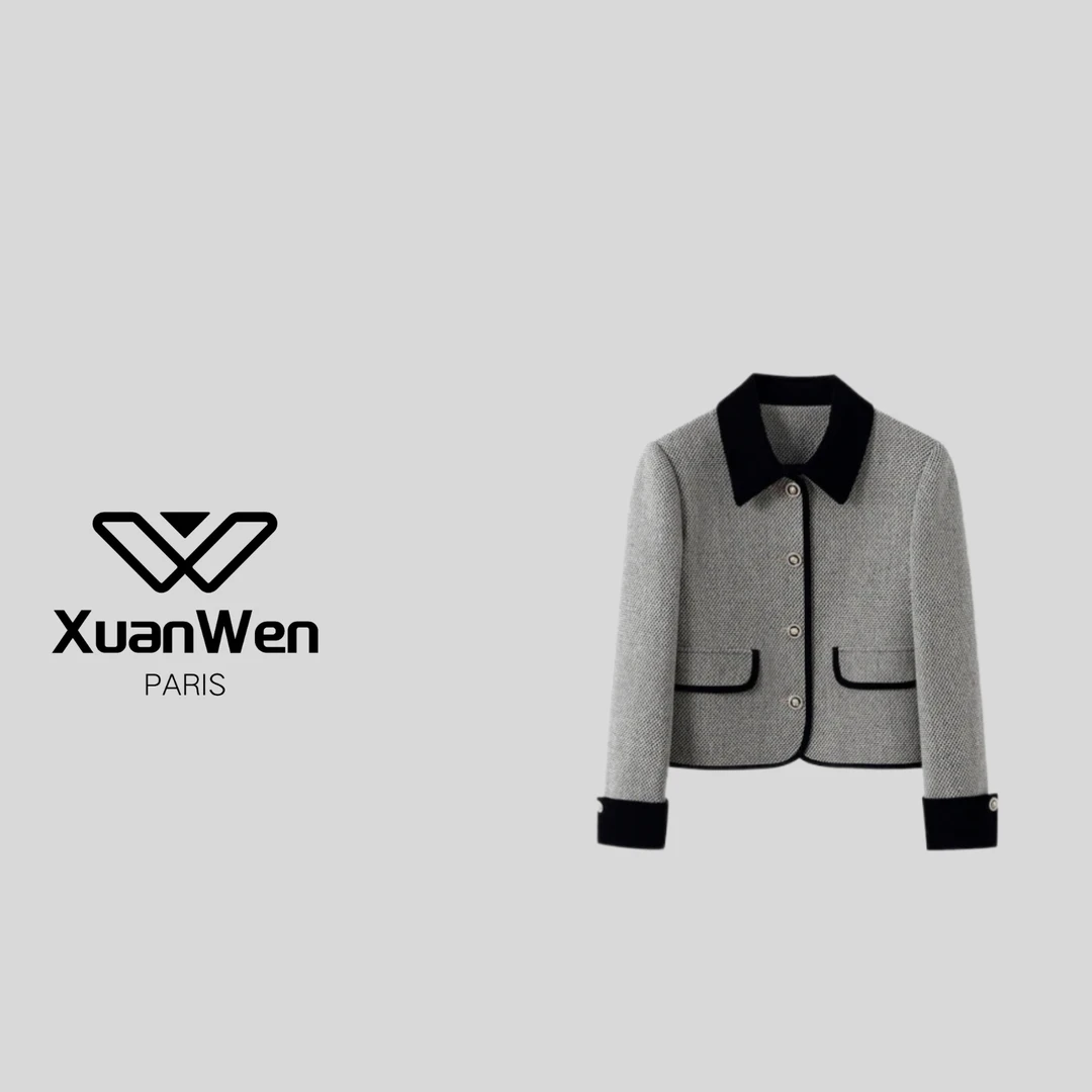XW 时尚秋冬休闲女士粗花昵丝绒翻领编织长袖款外套-1011