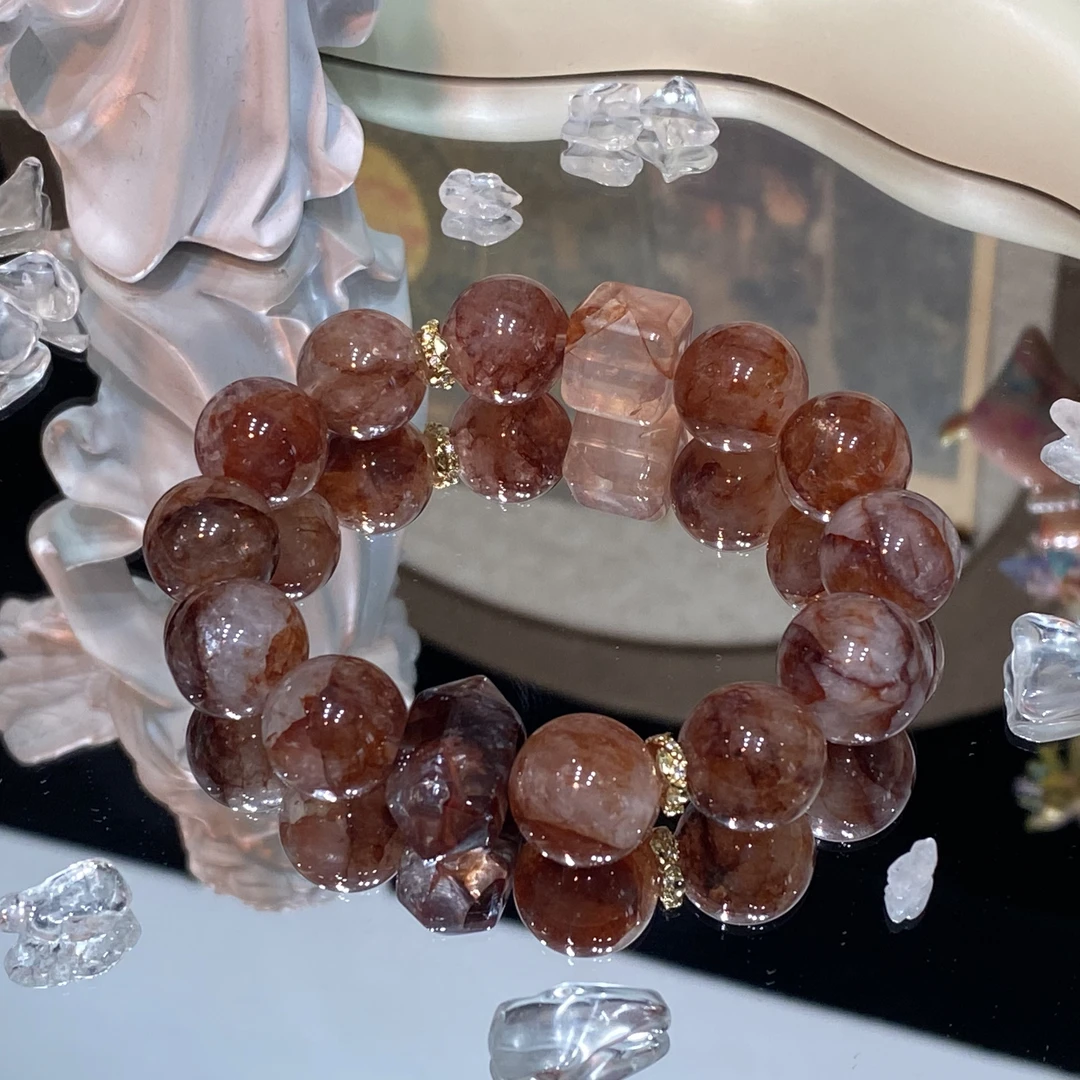 【大红胶花 】天然水晶手串原创小众设计