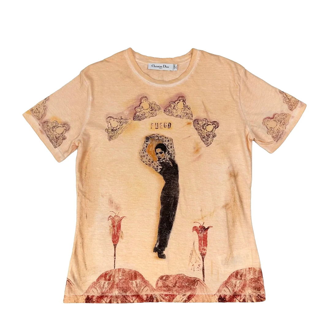 全新未使用 DIOR/迪奥 迪奥 女士肉色复古人像印花款图案休闲短袖