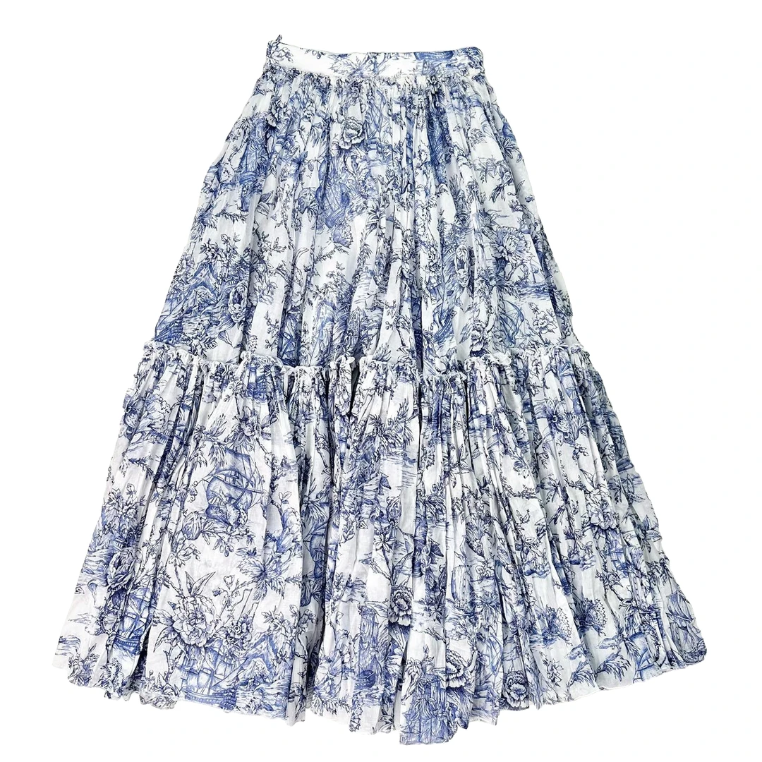 全新未使用 DIOR/迪奥 迪奥 女士蓝色花卉印花设计重工两件套长裙