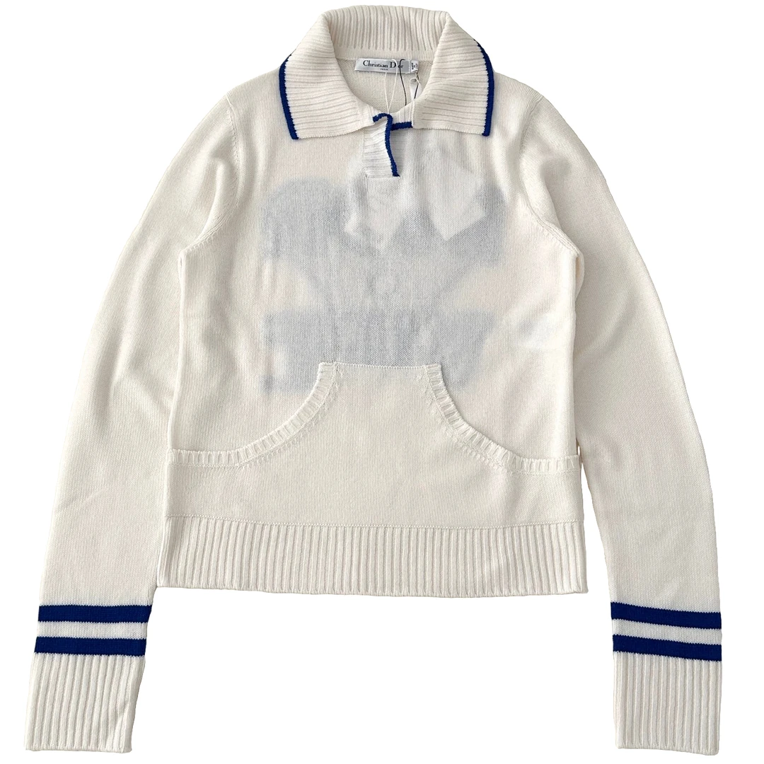 全新未使用 DIOR/迪奥 迪奥 女士米白拼蓝色vibe系列针织长袖毛衣