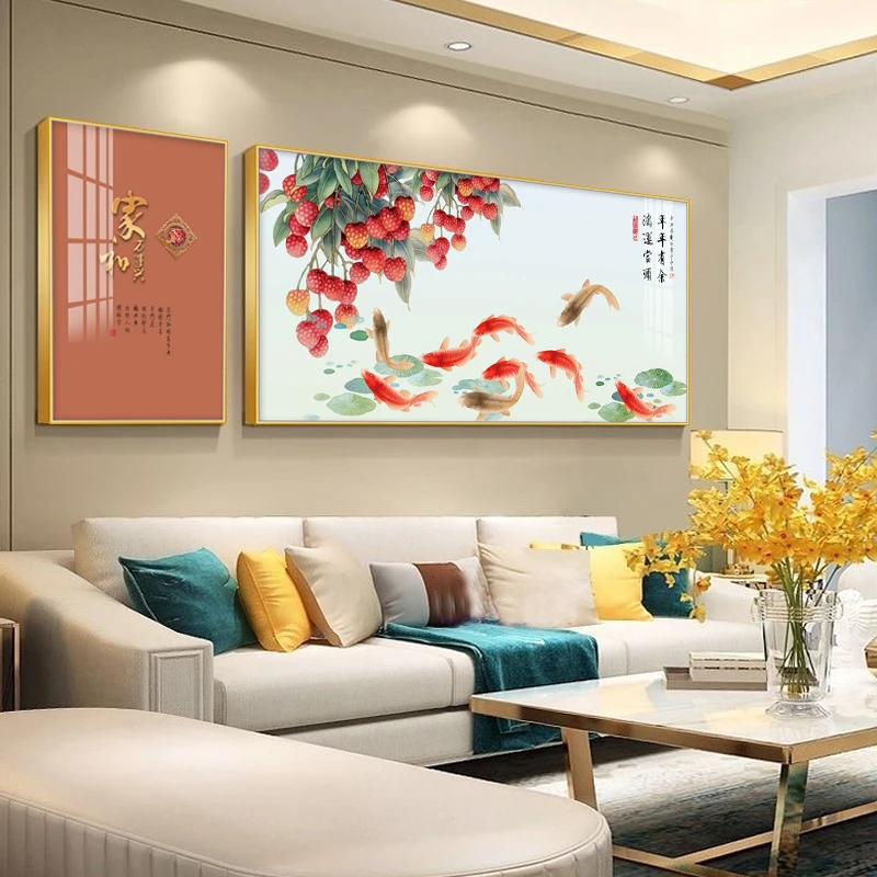 客厅装饰画柿子葡萄事事如意沙发背景墙挂画2022年新款山水画壁画