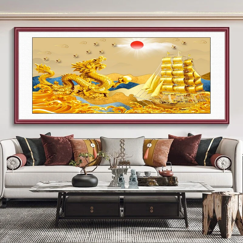 九龙九凤凰吉祥装饰画客厅佛堂聚财画中式金龙金凤挂画壁画