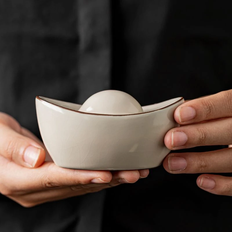 开片可养汝窑金元宝盖置茶道茶宠摆件创意精品茶玩茶桌茶具配件