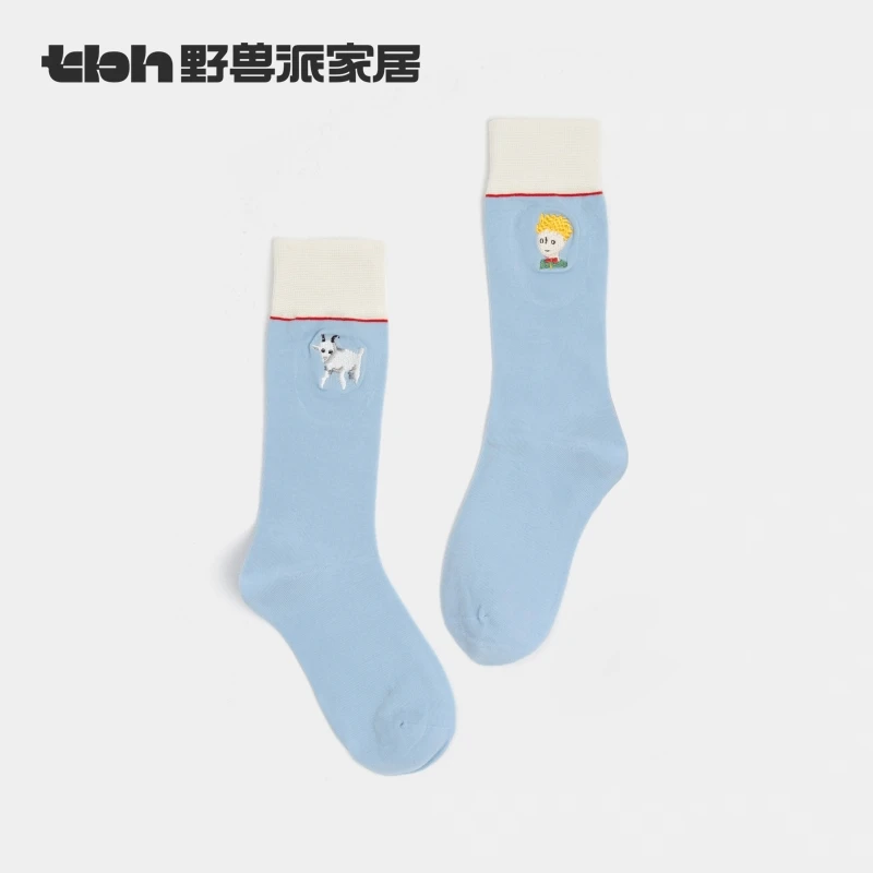 tbh野兽派家居小王子追星星系列 蓝色长袜女中筒袜薄款潮流袜子