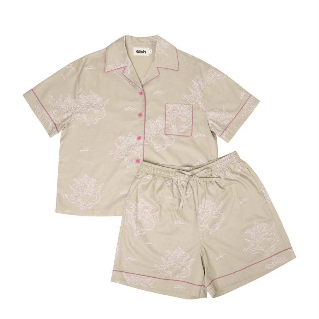 tbh野兽派家居天丝棉家居服短款套装夏款可外穿情侣睡衣女套装dr