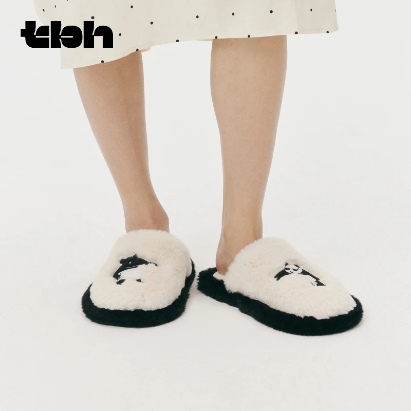 tbh野兽派家居熊猫嘭嘭毛绒拖鞋可外穿室内鞋子冬季情侣家居鞋dr