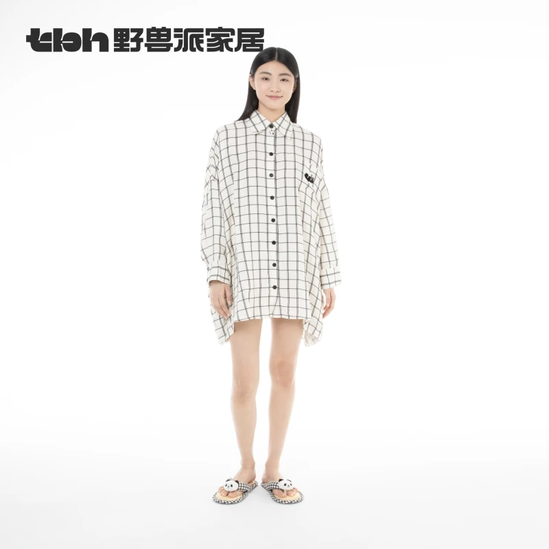 tbh野兽派家居熊猫嘭嘭竹棉纱布睡裙室内睡衣夏季可外穿家居服女