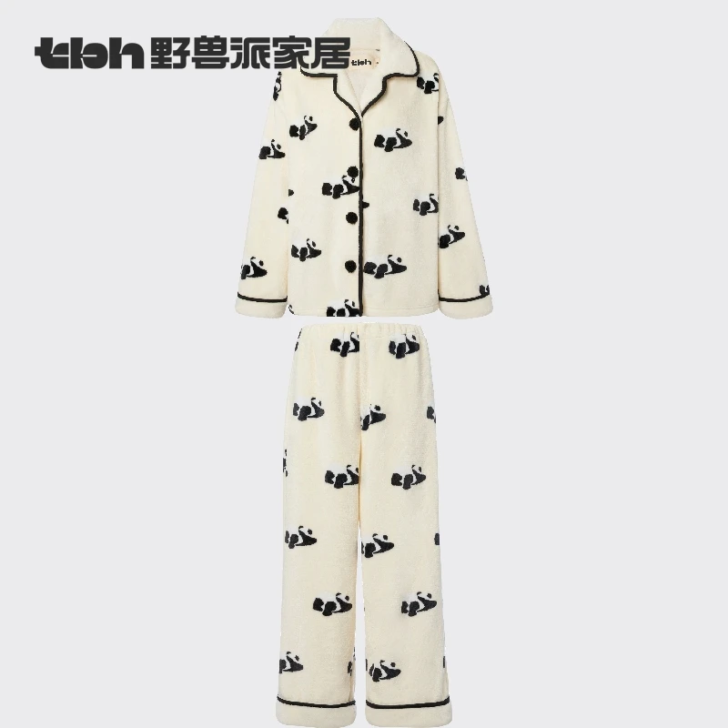 tbh野兽派家居熊猫嘭嘭法兰绒家居服可外穿秋冬长袖情侣睡衣dr
