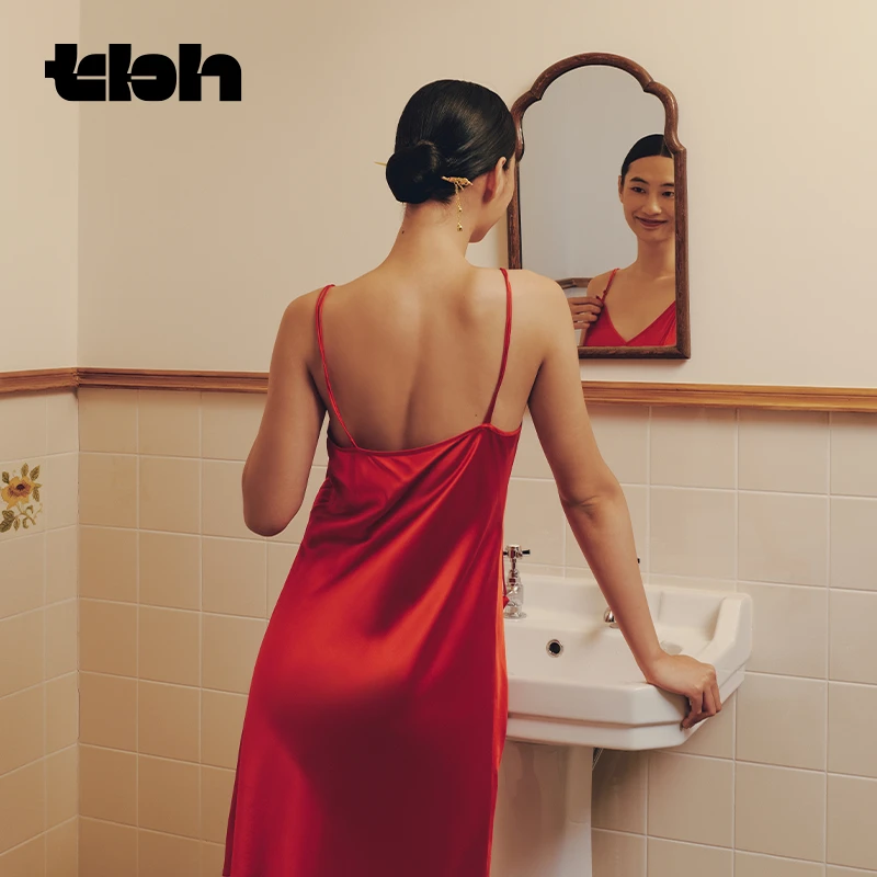tbh野兽派家居花语系列22姆米可机洗真丝吊带裙家居服女婚庆睡衣