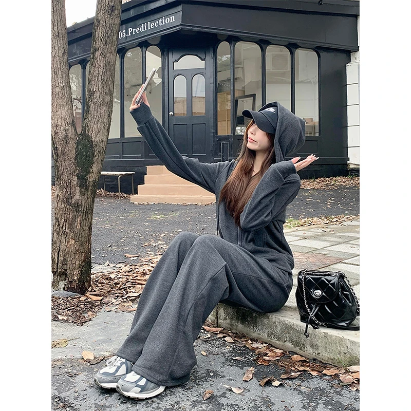 MosesQueen/魔西女王春秋连帽卫衣外套松紧腰阔腿裤半身裙通勤女